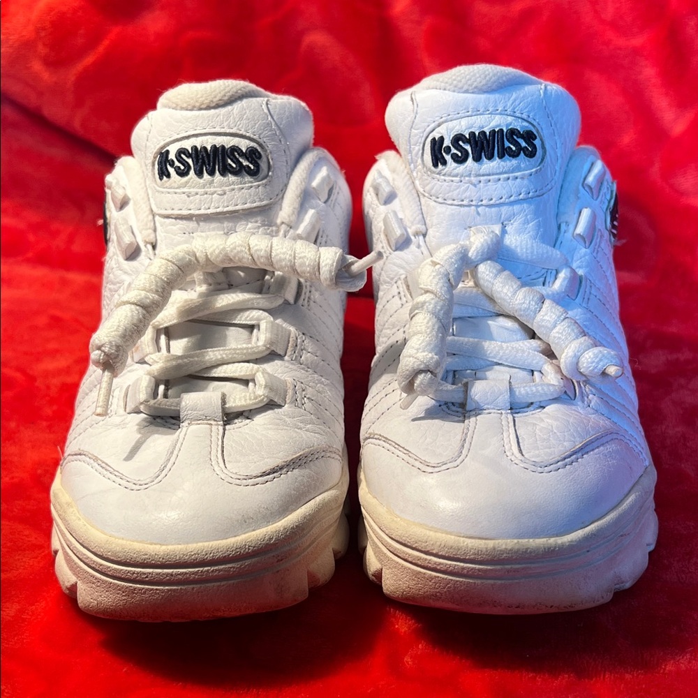 Vintage K-Swiss Women’s 6.5 White Leather Sneakers RETRO Cheerleader/Athletic